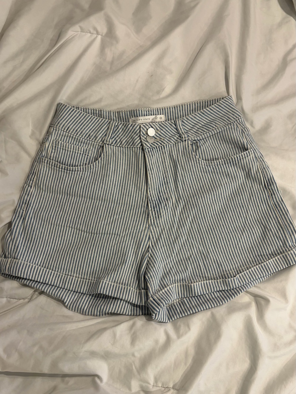 Never worn Altar'd State Blue and White Striped High-Rise Jean Shorts